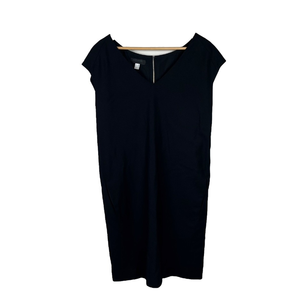 Narciso Rodriguez Shift Dress 6 Black Cap Sleeve Pockets Wool Mini Women
